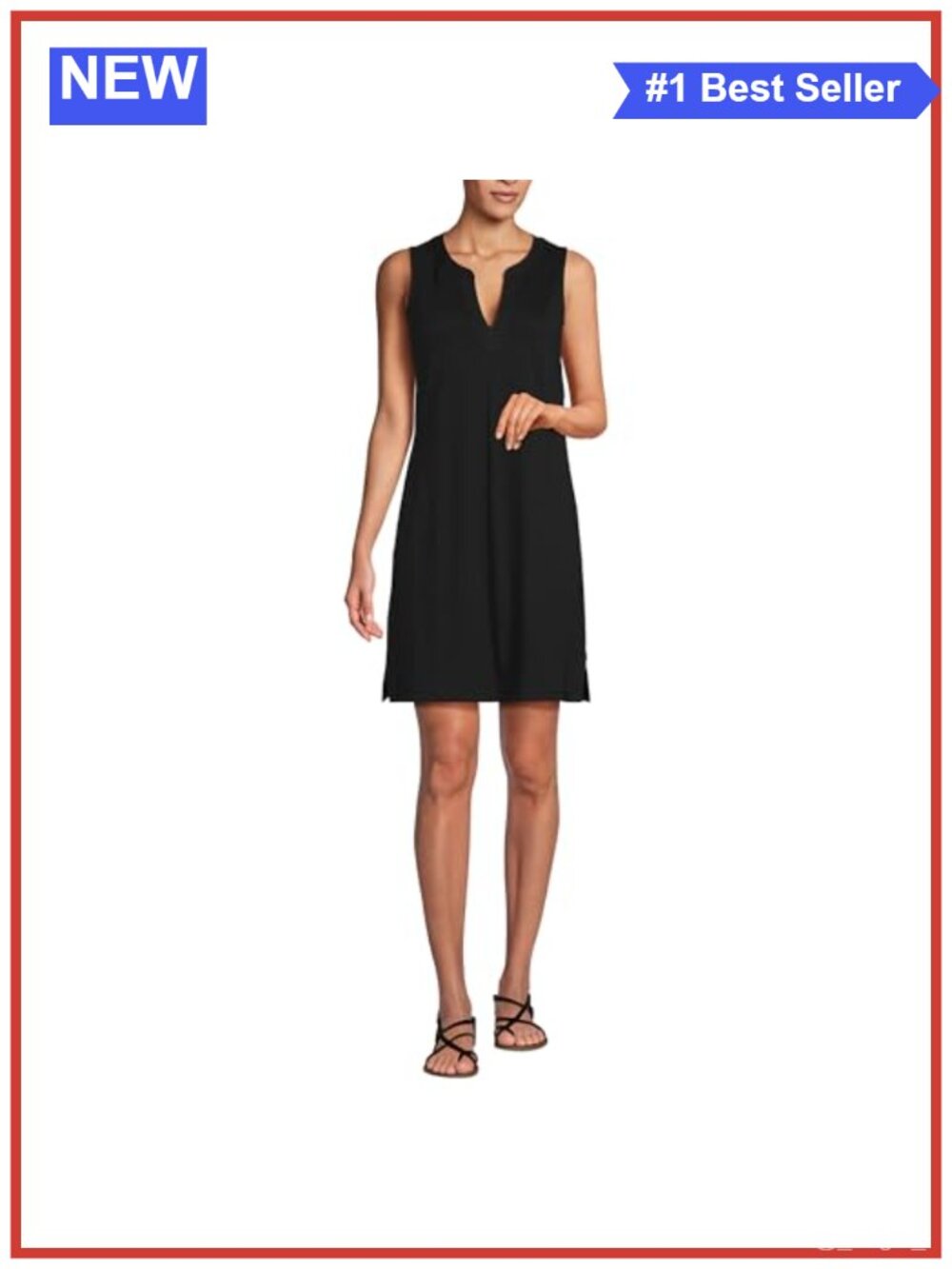 Cotton Jersey Notch Neck Relaxed Shift Dress with Pockets